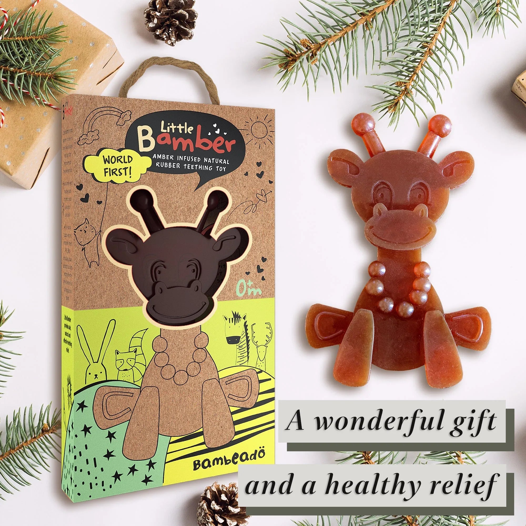 The Little Bamber - Natural Rubber & Baltic Amber Teething Toy - Dealsoffers1.com