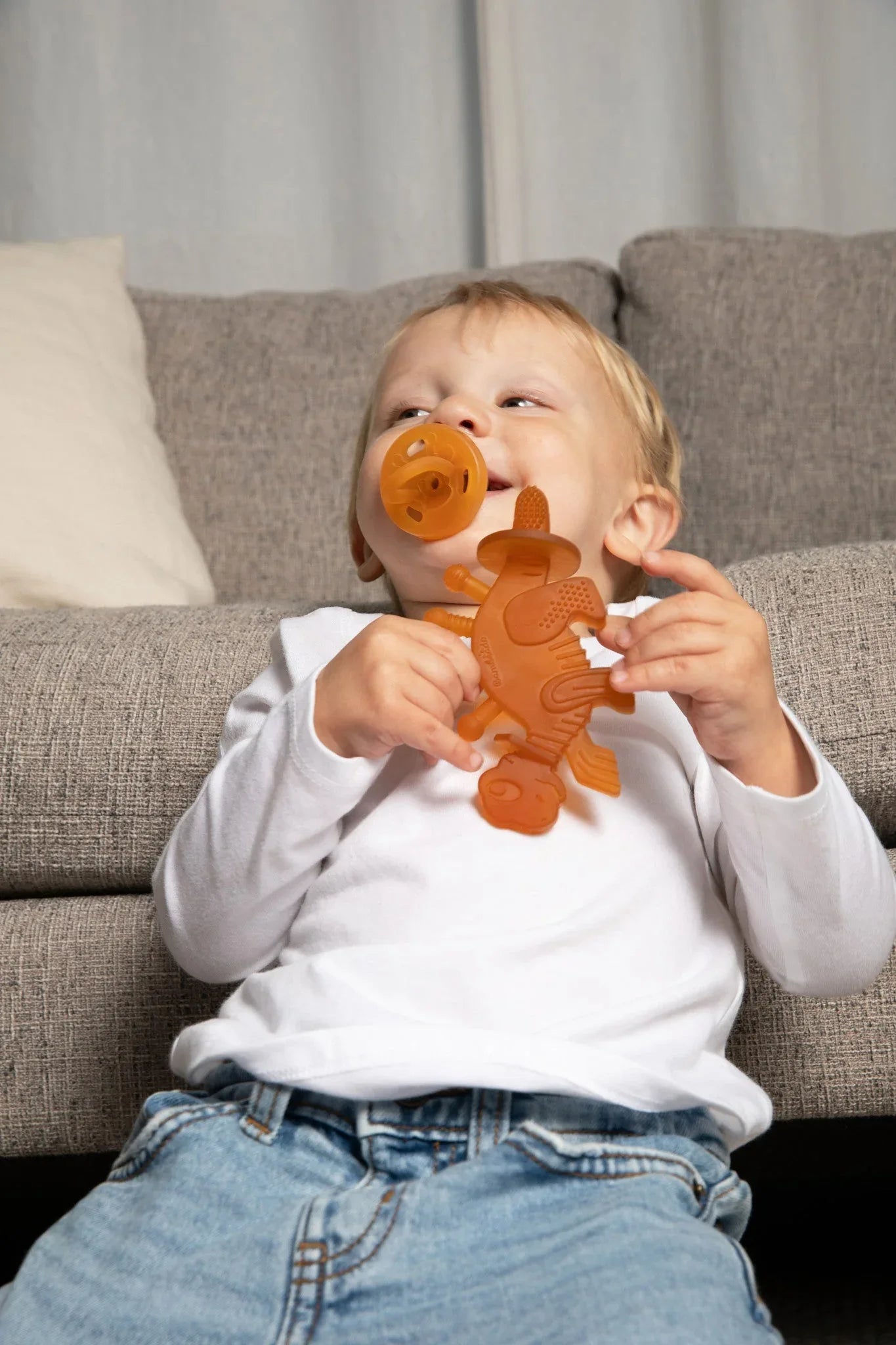 Dibly Amber - Baltic Amber & Natural Rubber Dinosaur Teether with Toothbrush Tail - Dealsoffers1.com